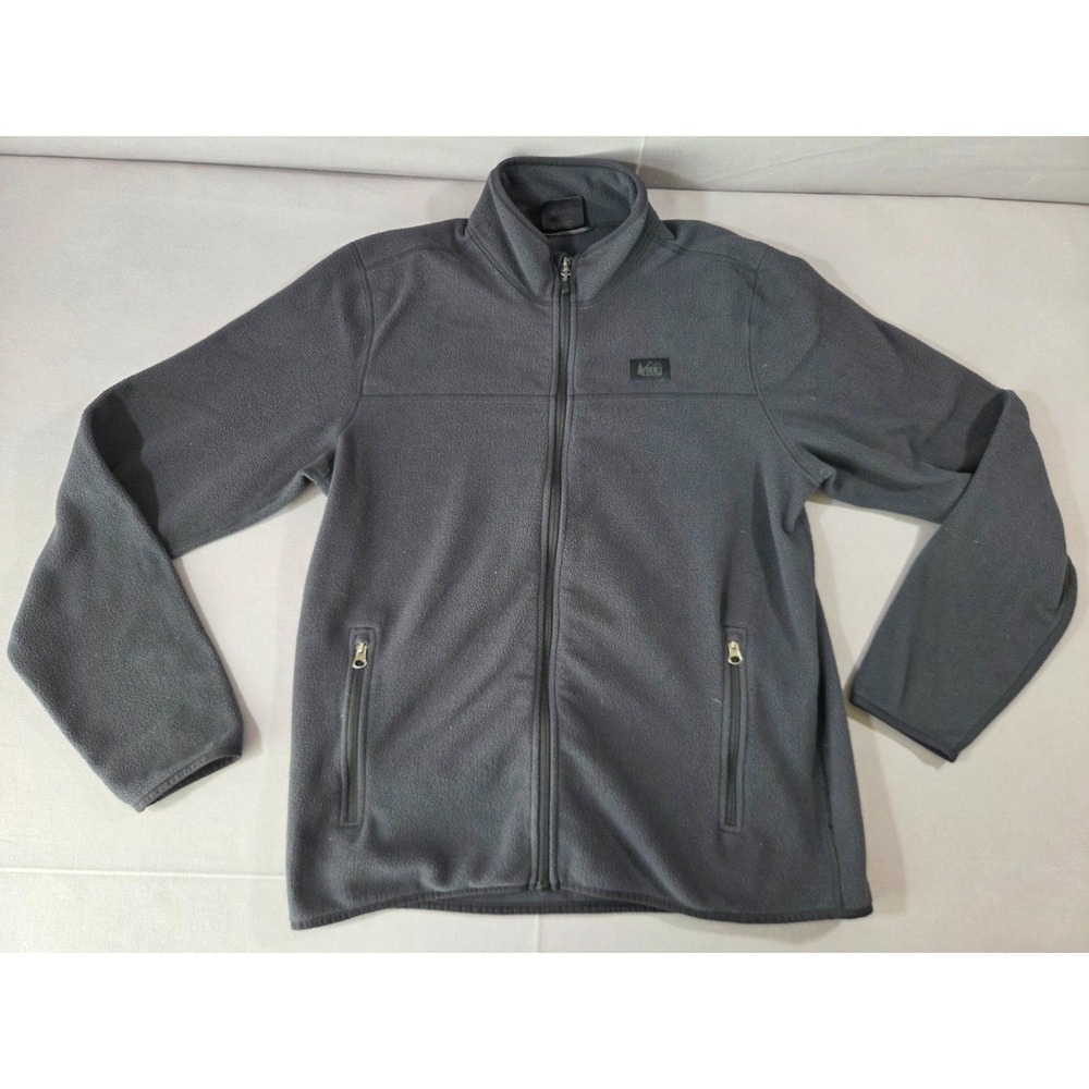 REI Jacket Mens Gray Large Fleece Full Zip Outdoor Sweatshirt Hiking Wilderness